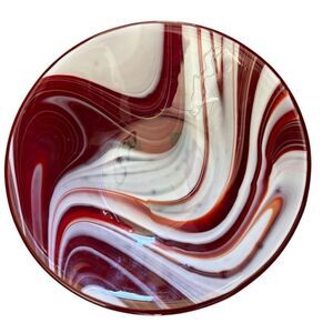 Hand Made Fused Glass Red & White 10” Bowl